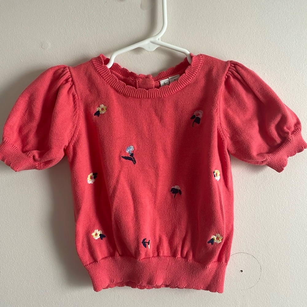 Janie and Jack Girls Pink Floral Sweater - Size 3